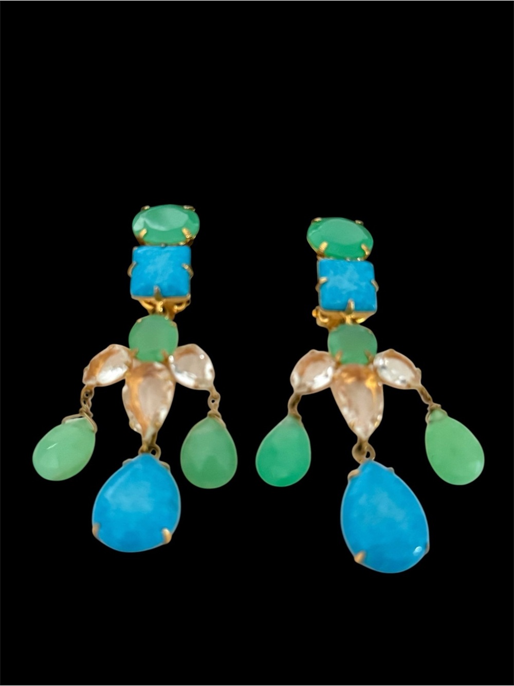 Multicolor Green Aventurine & Turquoise Drop Chandelier Earrings